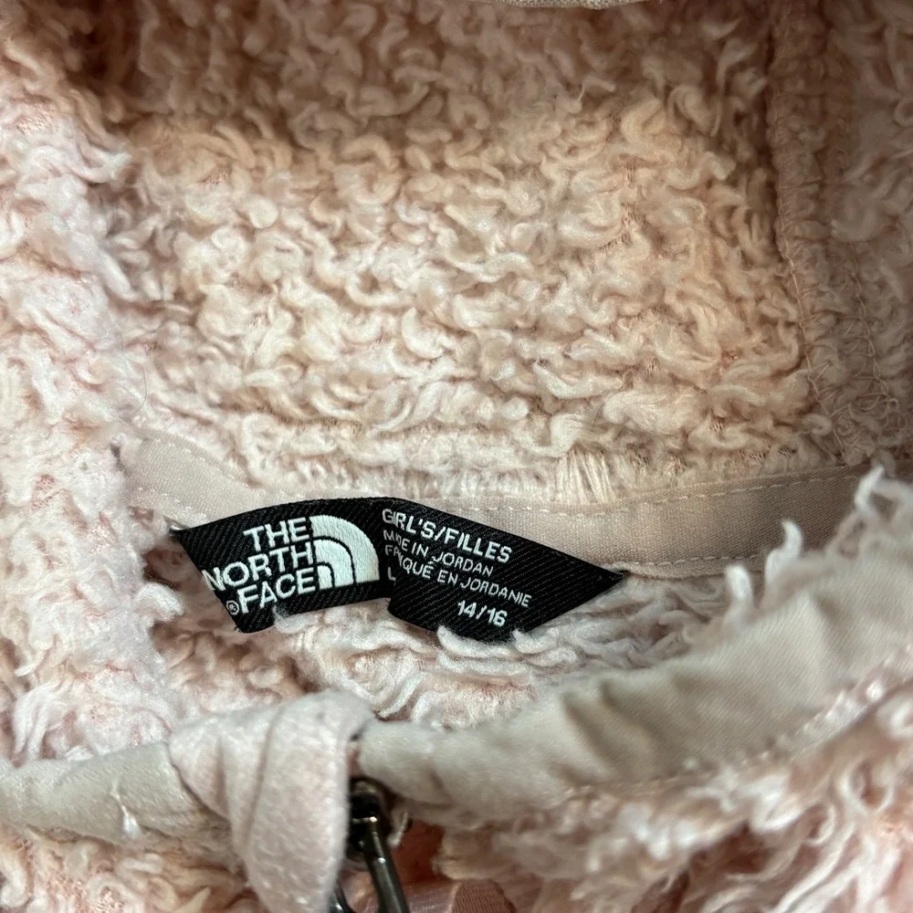 The North Face Girls Pink Oso Hooded Fuzzy Fleece Jacket Full Zip Size L 14/16